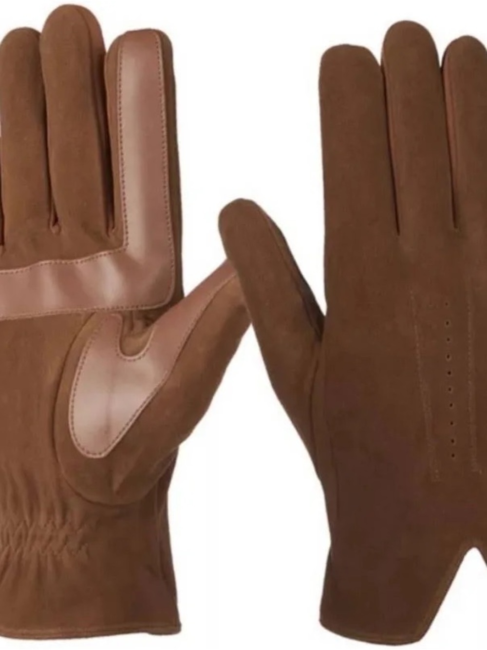 NEW Men’s SZ Med Isotoner Suede Stretch Smart Gloves in Cognac Brown - Picture 8 of 8